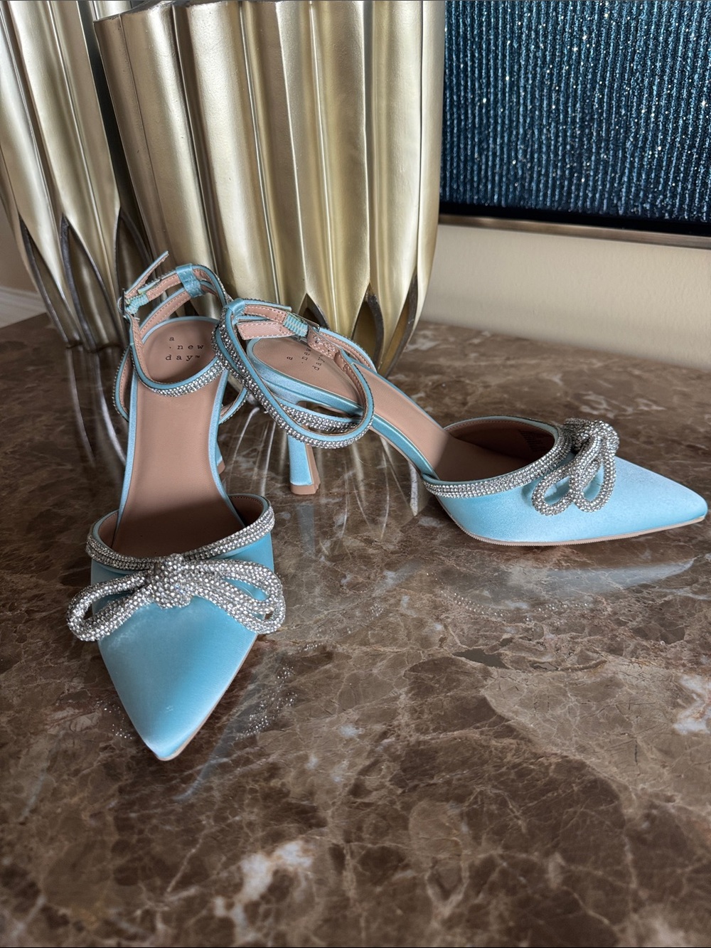 a new day Aqua Pointed-Toe Ankle-Strap Heels with Crystal Bow - Picture 3 of 5
